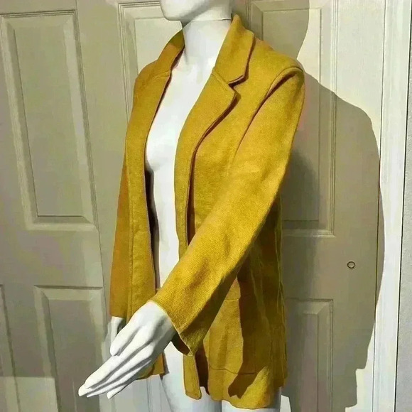 Magaschoni Cotton Wool Blend Cardigan Sweater Womens M Yellow Open Front - Picture 9 of 9